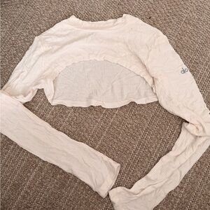 Alo Cream Ribbed Crop Top